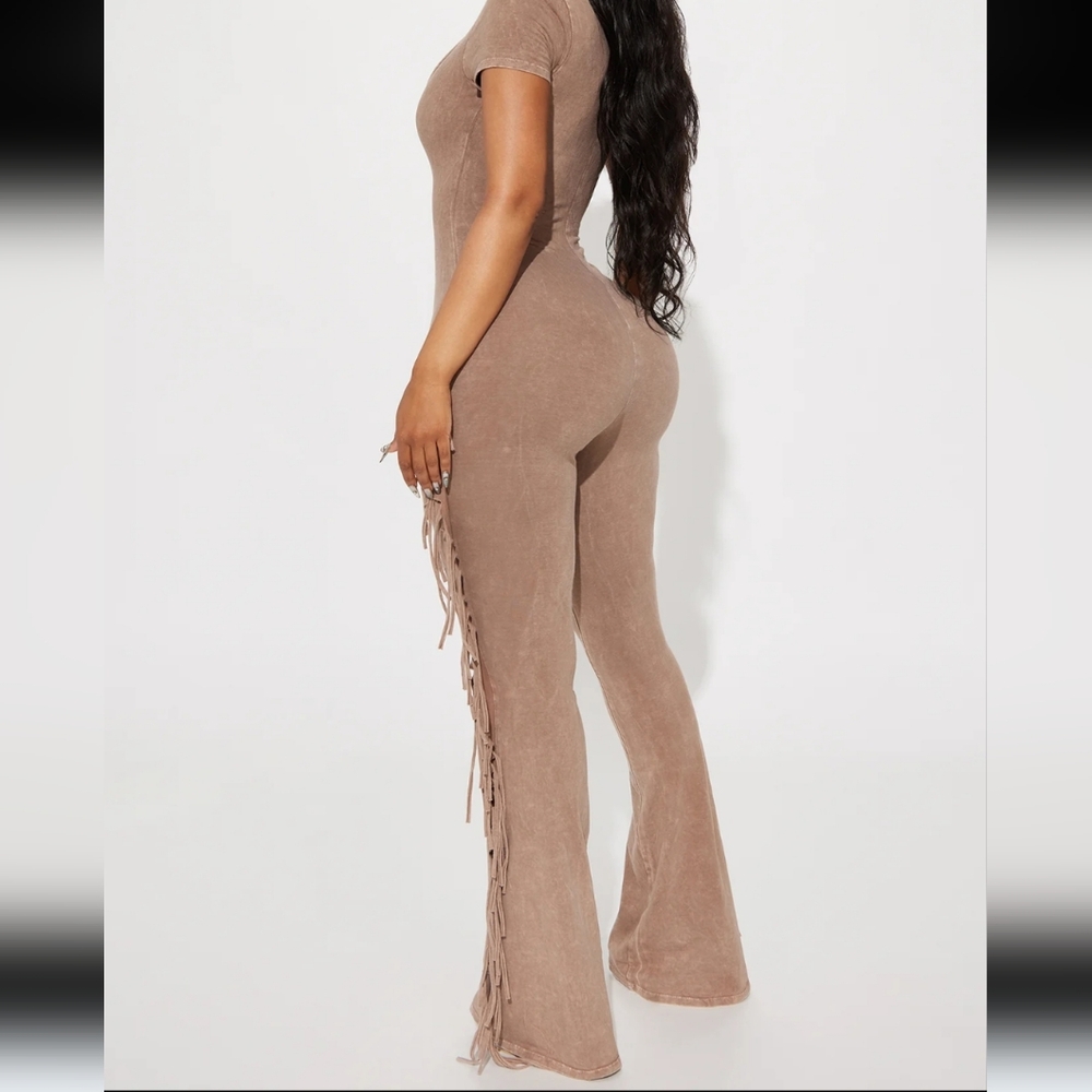 WORN ONCE Mocha fringe jumpsuit